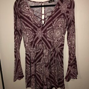 Long sleeve maroon and white romper